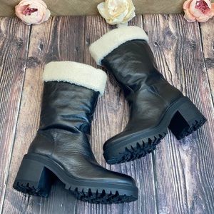 Marc Fisher Black and Cream Heeled Boots